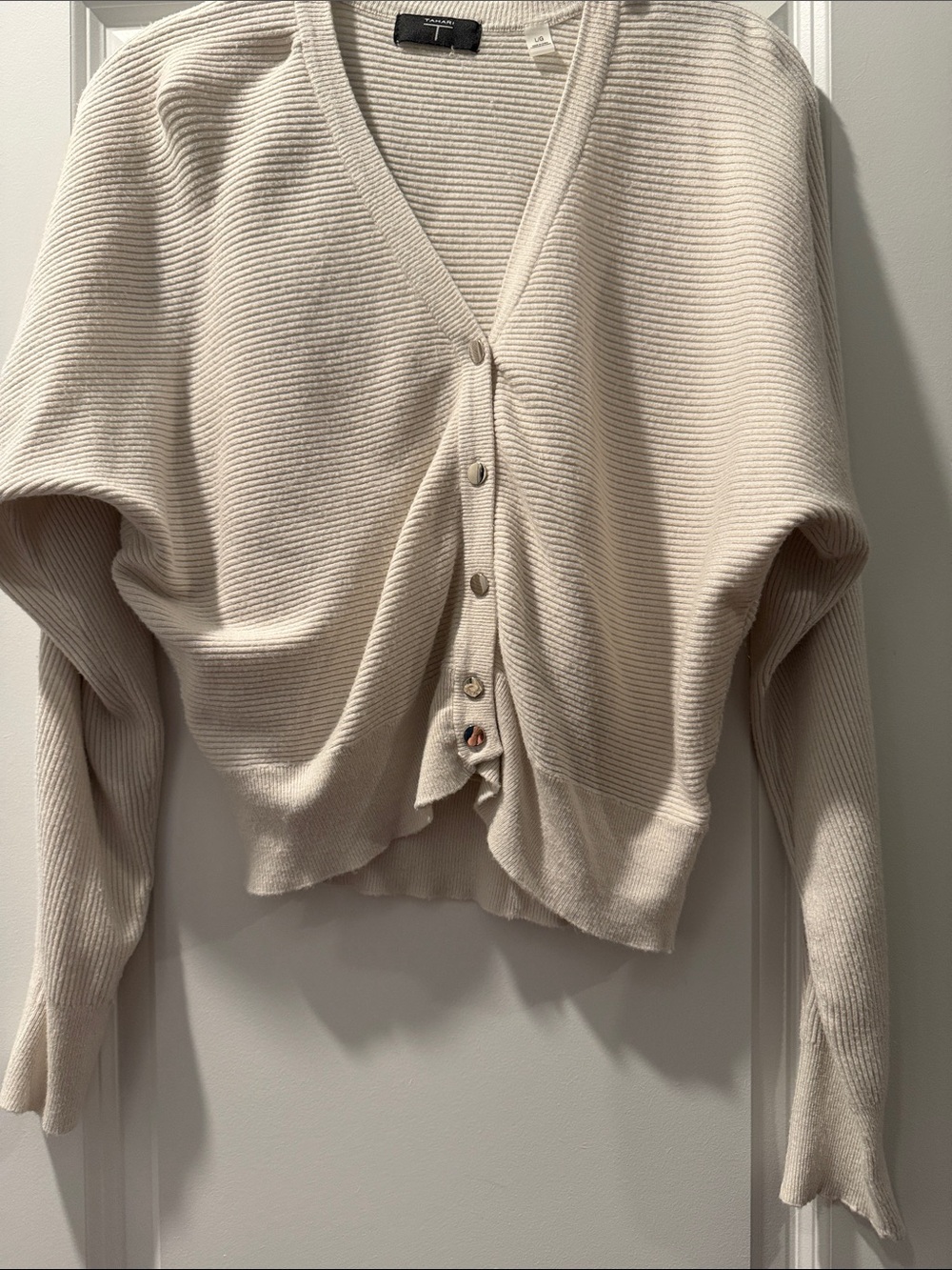 Tahari Cream Ribbed Button-Front Women's Cardigan